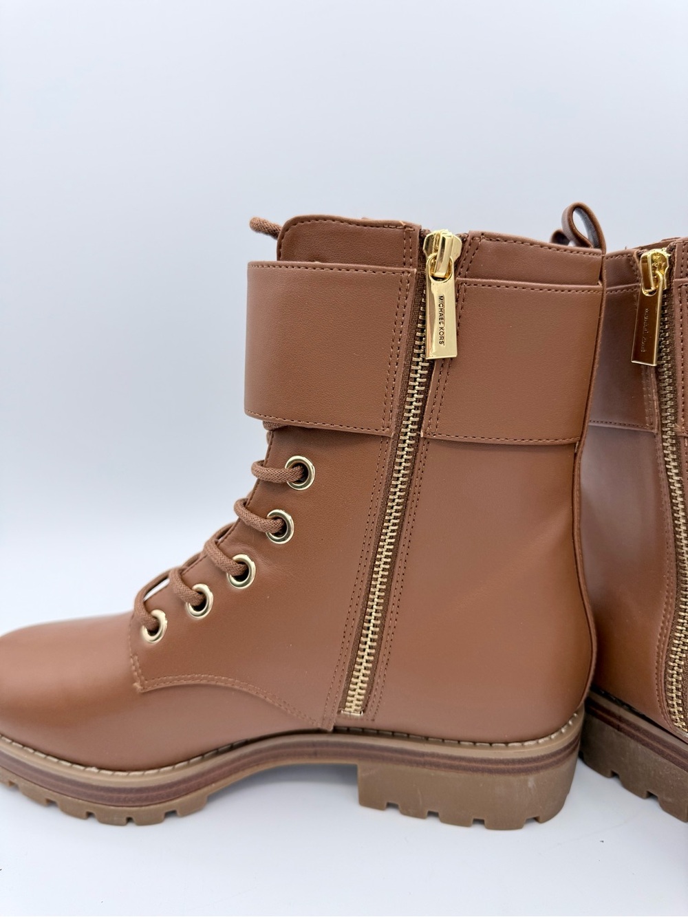 Michael Kors Rhody Combat Boots Cognac‎ Leather 7 - Picture 8 of 12
